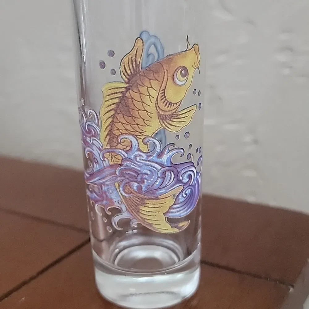 Ed Hardy MERMAIDS & KOI FISH Tall Shooter Glasses, Christian Audigier, Set of 3